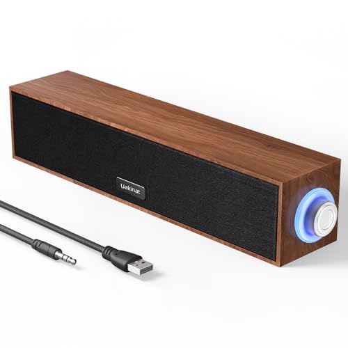 Uakinat Computer Speakers,Wooden Multimedia Digital Speaker,USB Powered 3.5mm AUX PC Speakers,Surround Sound Portable Computer Sound Bar Speaker for Desktop Laptop (Brown) - Image 1