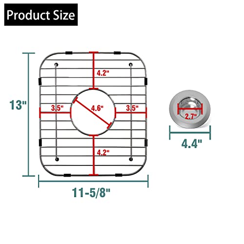LOCVCDA Sink Protectors for Kitchen Sink 13" x 11-5/8", 304 Stainless Steel Sink Grid protectors for Kitchen Sink with Certer Drain Hole, Metal Protector for Sink with Sink Strainers (Center Drain) - Image 2
