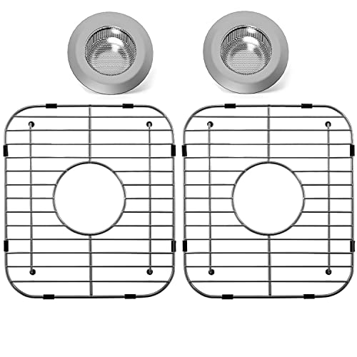 LOCVCDA Sink Protectors for Kitchen Sink 13" x 11-5/8", 304 Stainless Steel Sink Grid protectors for Kitchen Sink with Certer Drain Hole, Metal Protector for Sink with Sink Strainers (Center Drain) - Image 1