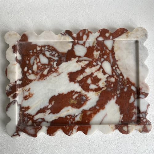 SAIDKOCC Natural Scalloped Marble Rectangular Tray 108x8 Decorative for Bathroom Kitchen Dresser Calacatta Red - Image 3