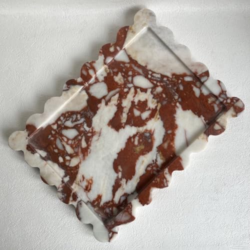 SAIDKOCC Natural Scalloped Marble Rectangular Tray 108x8 Decorative for Bathroom Kitchen Dresser Calacatta Red - Image 1