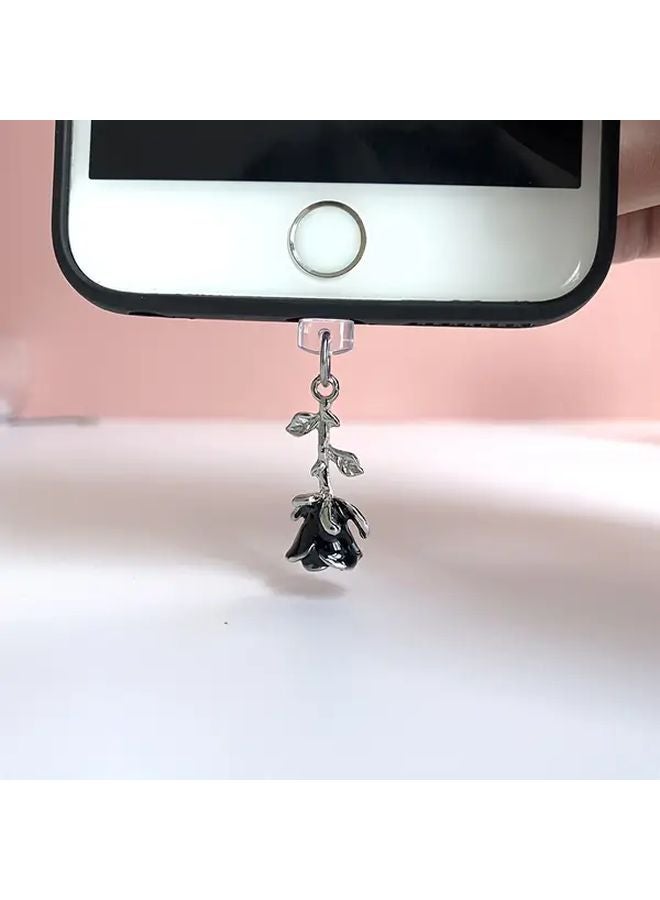 Black 3D Alloy Rose Phone Dust Plug Charm For Android Type C iPhone Gift - Image 5