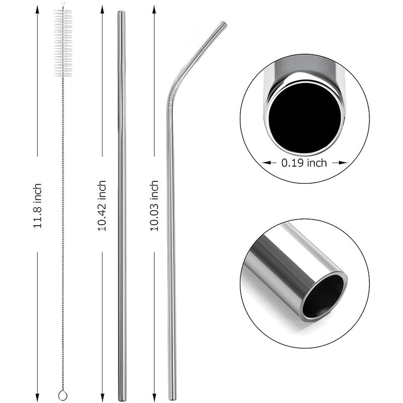 Woyinger 12 Pack 10.5 * 0.24 Stainless Steel Straws with 2 Cleaning Brushes, 6 Straight + 6 Bent Mental Straws, Compatible with 30oz Tumblers(Silver/Black/Gold/Rose Gold/Purple/Rainbow) - Image 2