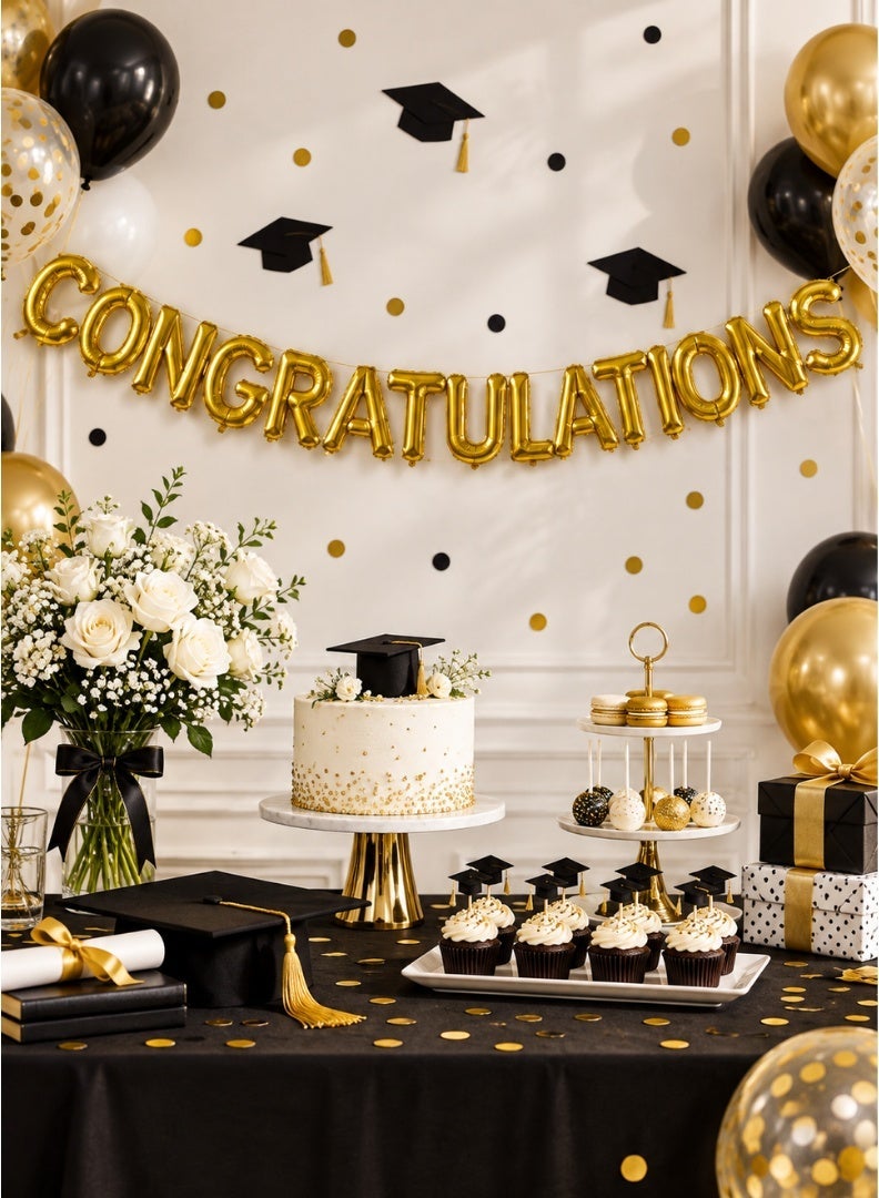 ITALO Congratulations Foil Letter Balloon Banner Set, 15 Pieces, 16-Inch Party Decoration | Gold - Image 4
