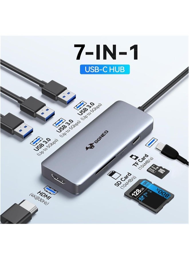 GONEO 7 in 1 USB C Hub Multiport Adapter USB C Docking Station with 4K HDMI Port 3 USB Ports SD/TF Card Reader USB C Dongle for Dell/MacBook Pro/MacBook Air/HP XPS/Lenovo Laptops  - Image 2