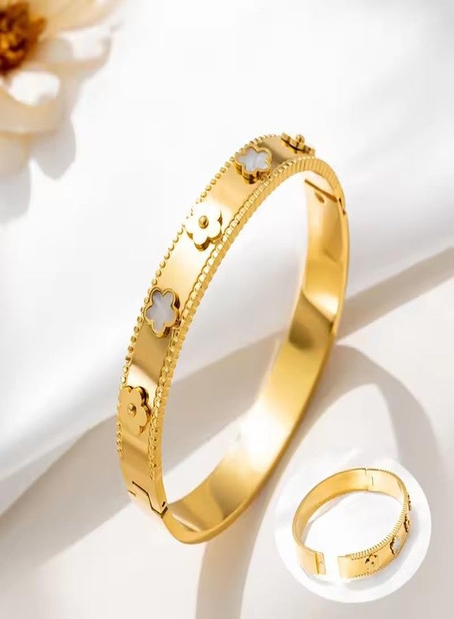 MEENAZ bracelet for woman chain Fashion Stylish Clover Bracelet for Women & Girls | Van Cleef | Aesthetic Jewellery | Valentine Gift for Girlfriend & Wife | Adjustable Wrist Band |anti tarnish gold - Image 4