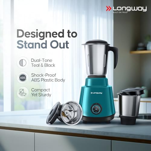 Longway Super Pro Mixer Grinder | Up to 700 Watt Powerful Motor | 3 Jars for Grinding, Mixing, Juicing (Teal & Black, 3 Jars) - Image 5