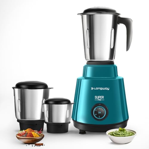 Longway Super Pro Mixer Grinder | Up to 700 Watt Powerful Motor | 3 Jars for Grinding, Mixing, Juicing (Teal & Black, 3 Jars) - Image 1