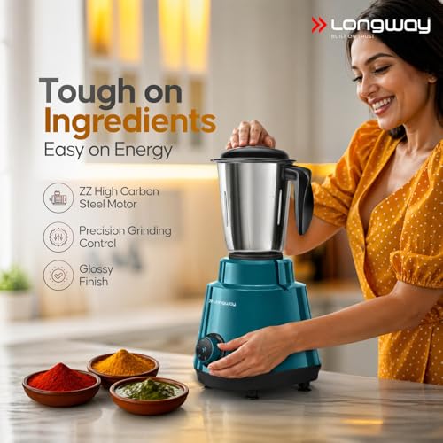 Longway Super Pro Mixer Grinder | Up to 700 Watt Powerful Motor | 3 Jars for Grinding, Mixing, Juicing (Teal & Black, 3 Jars) - Image 4