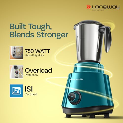 Longway Super Pro Mixer Grinder | Up to 700 Watt Powerful Motor | 3 Jars for Grinding, Mixing, Juicing (Teal & Black, 3 Jars) - Image 3