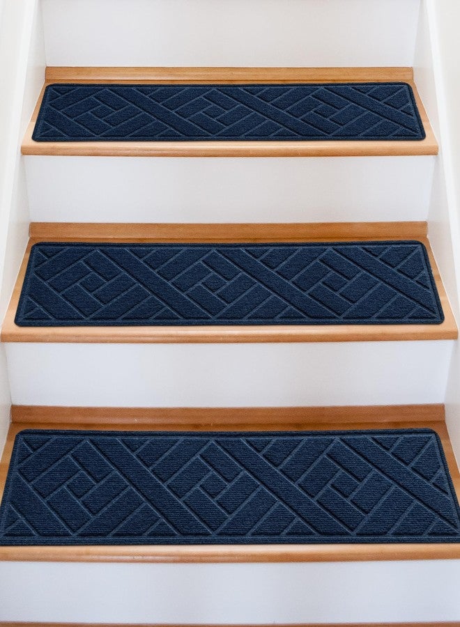 OXKVPVF 15 Pack 8 "X 30" Non-Slip Carpet Stair Treads for Indoor Wooden Steps, Made of Polyester and Reusable Adhesive, Suitable for Kids Elders and Pets（Navy Lines） - Image 1