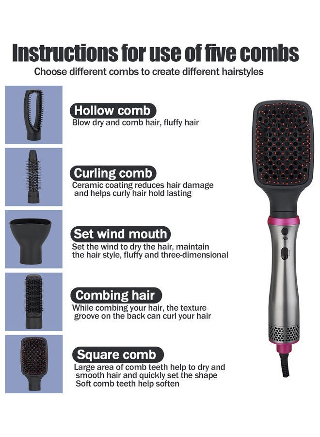 نيبمينينت 5 In 1 Hair Dryer Hot Air Brush Straightener Comb Grey 26x5x5cm - Image 3