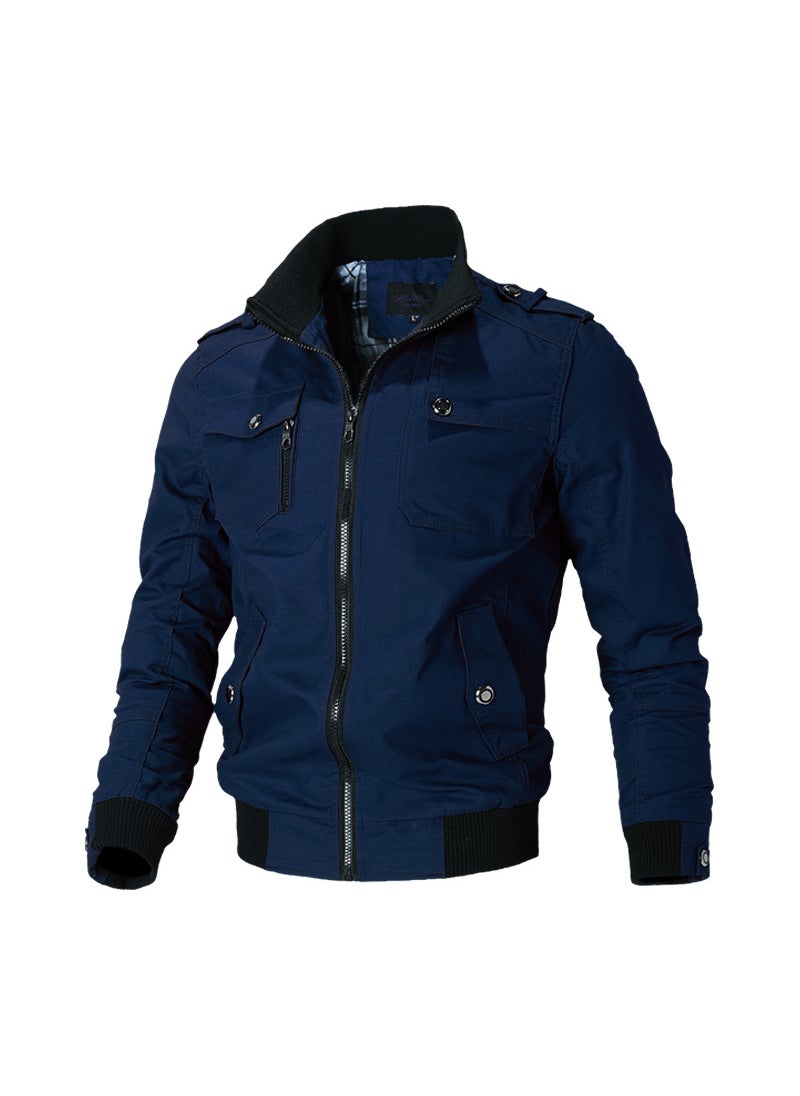 Cross-border new mens tough guy army fan jacket plus size windbreaker mens wash cotton collar coat wholesale 03 Blue 