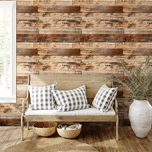 TANONE Wood Contact Paper Kitchen Peel and Stick Wallpaper, Self Adhesive Removable Wallpaper Countertops Waterproof, Shiplap Wall Paper Wood Vinyl Wrap for Cabinets Rustic Brown 17.5" x 511" - Image 4