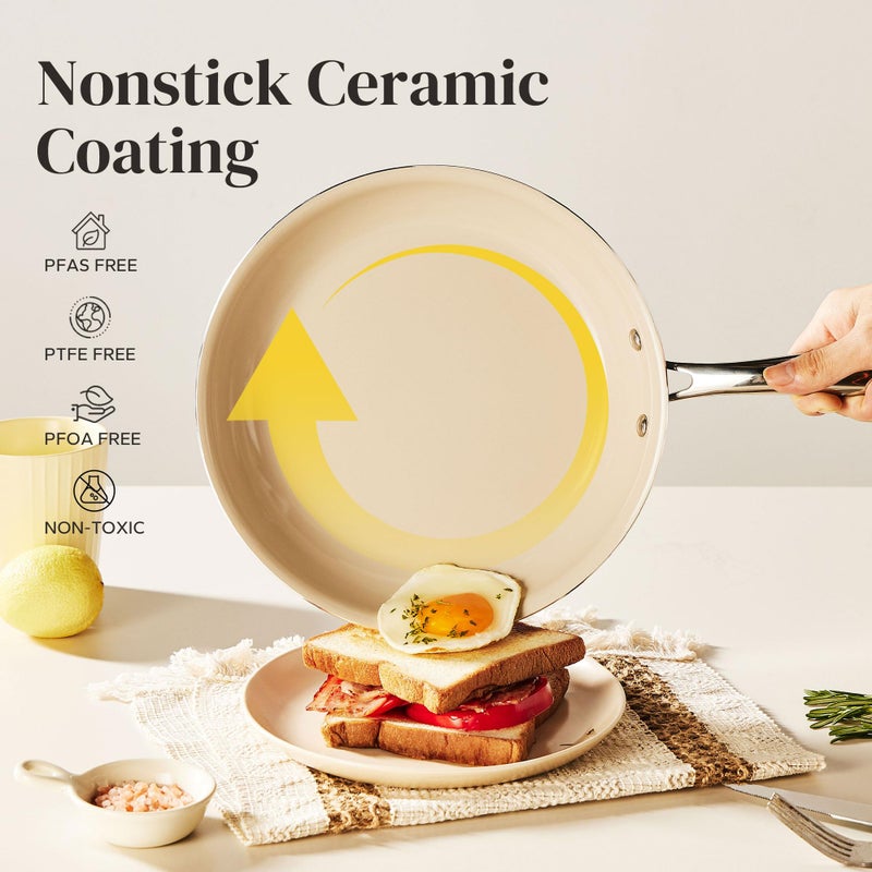 Redchef Ceramic Nonstick Cookware Set,14pcs Pots and Pans Set Non Stick,Induction Cookware with Stainless Steel Handle,Non Toxic Kitchen Cooking Set,Dishwasher & Oven Safe,PFAS PFOA & PTFE Free - Image 3