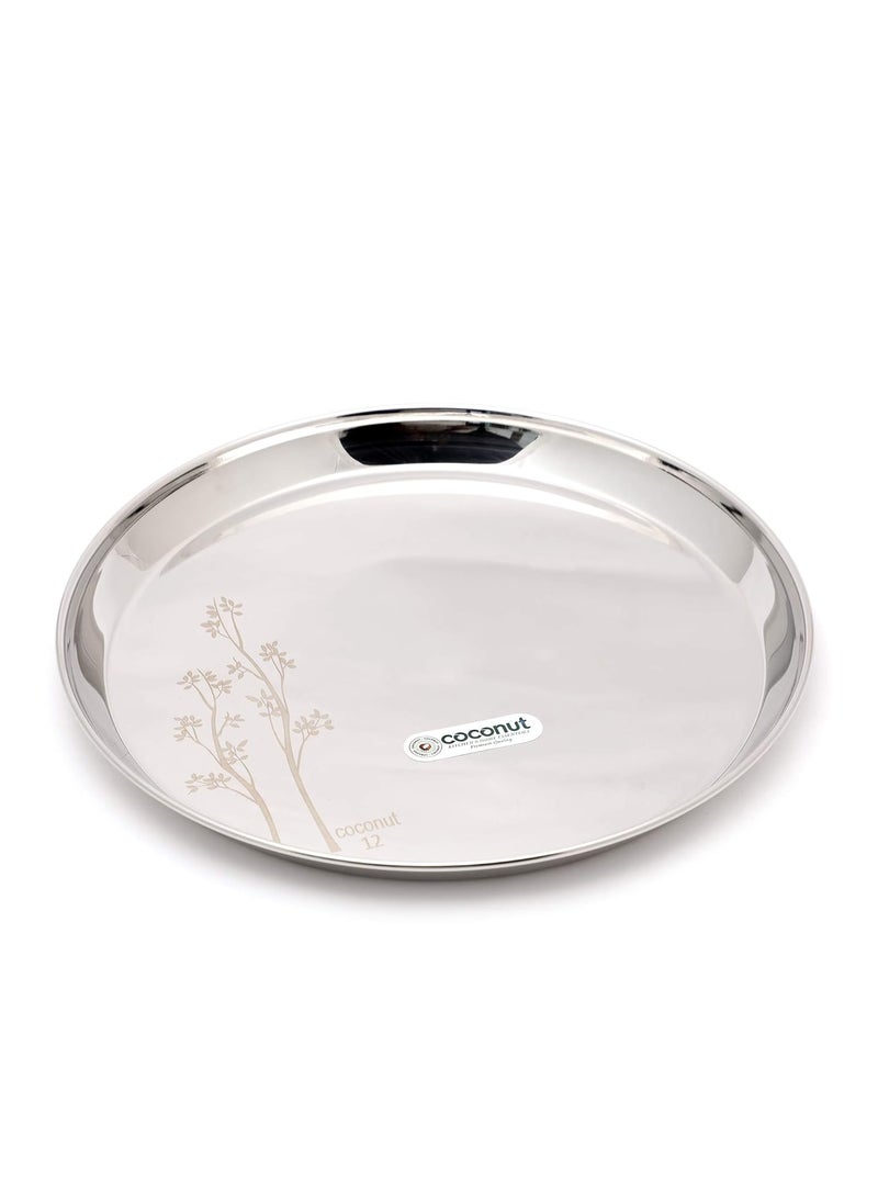 Coconut coconut Stainless Steel Heavy Guage Laser Kanchan Bogi/Round Dinner Plates - 6 Pcs (Diameter 11 Inch) 
