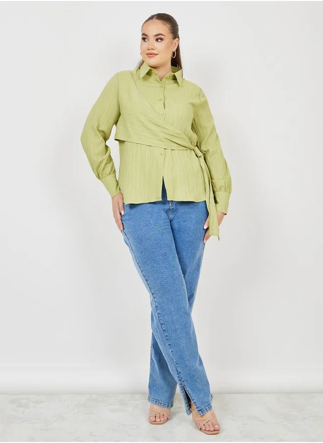 ستايلي Wrap Style Button Down Shirt