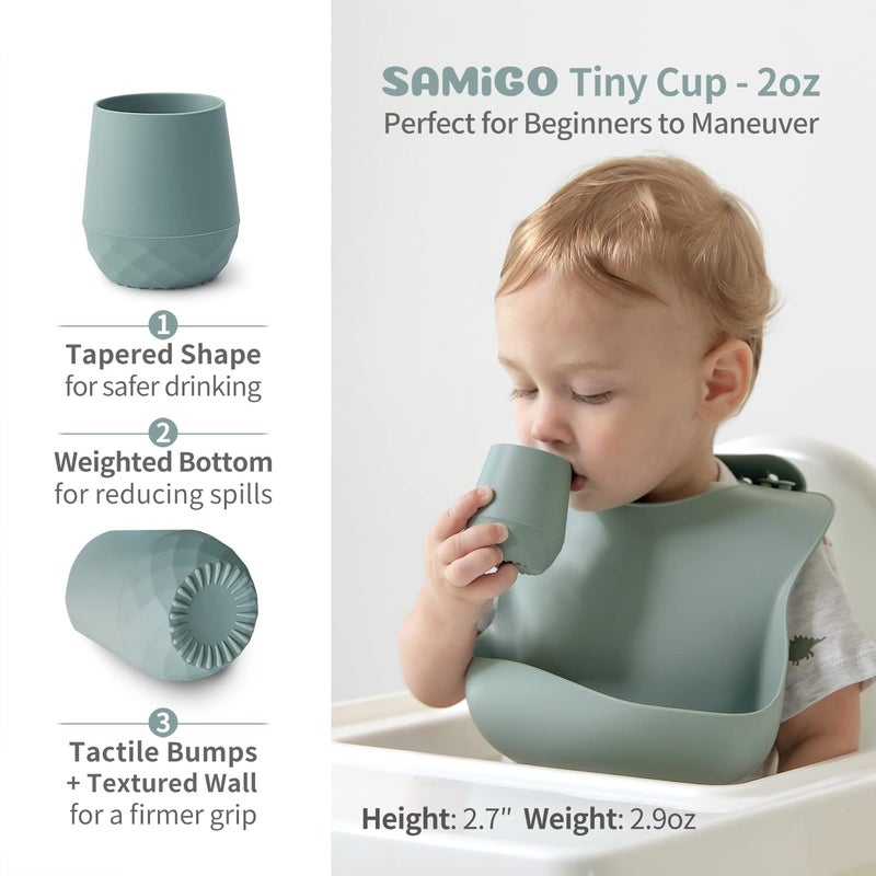 SAMiGO Silicone Baby Cups for 6-12 Months, Tiny Open Cups for Training and Water Drinking, Baby Led Weaning Supplies, 2 OZ - Image 2