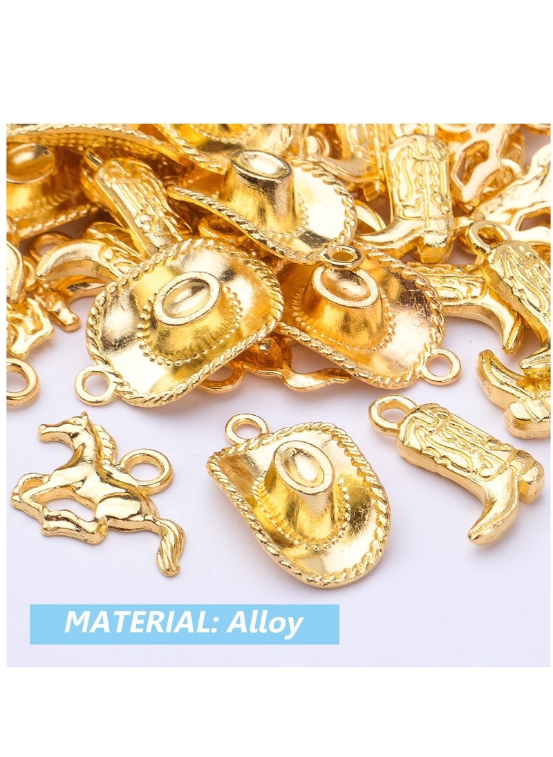 Excefore - 60pcs 3 Styles Western Cowboy Charms Tibetan Alloy Horse Hat Pendants Vintage Cowboy Boot Charms Crafts Supplies for DIY Bracelet Necklace Jewelry Making, Gold - Image 1