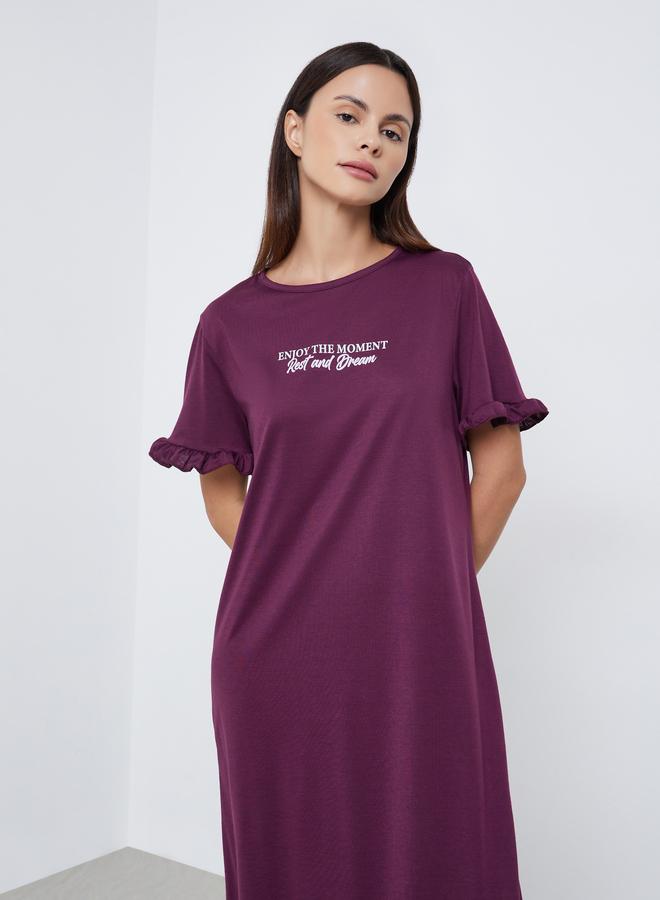 Styli Enjoy The Moment Slogan Print Ruffle Sleeve Sleep T-Shirt Dress - Image 2
