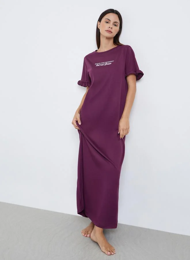 ستايلي قميص نوم بنمط تيشيرت مطبع بكتابة