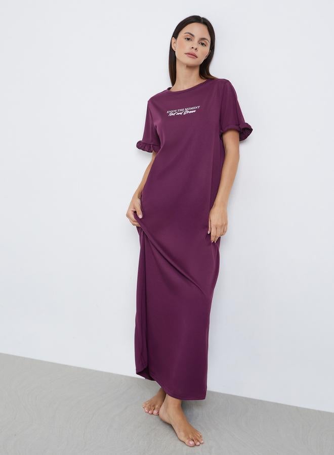 Styli Enjoy The Moment Slogan Print Ruffle Sleeve Sleep T-Shirt Dress - Image 1