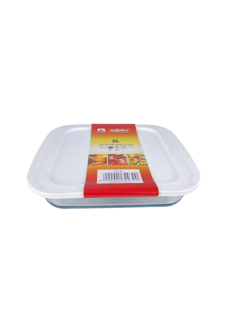 MIJOTEX Square Dish Glass Oven Tray White/Clear 3 L