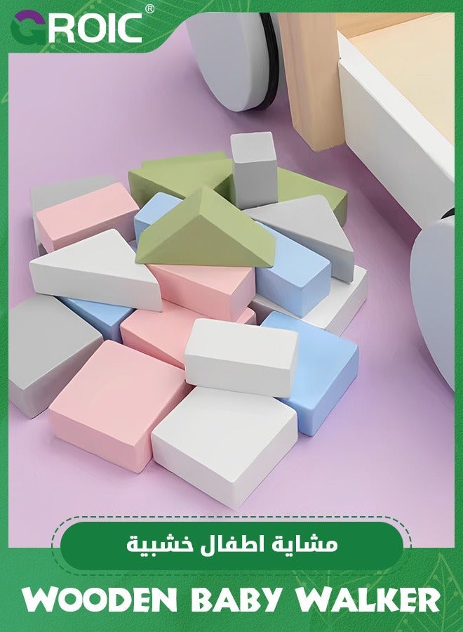 جرويك مشاية خشبية للأطفال، ألعاب تعلم المشي للأطفال مع 20 قطعة من مكعبات البناء، مشايات تعليمية الصغار - Image 5