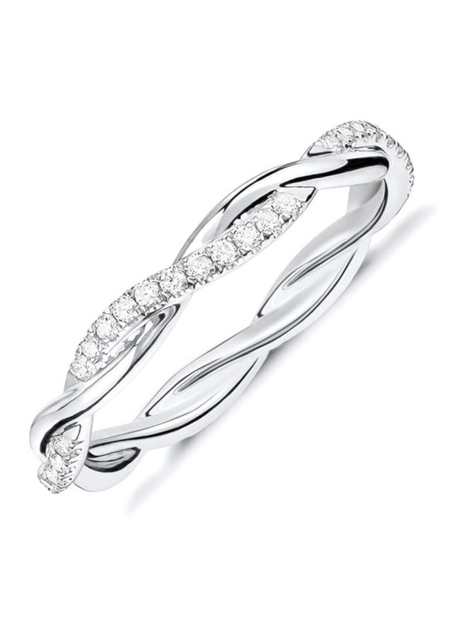 14K Gold Plated Twisted Eternity Ring for Women Size 7 White Gold | Sterling Silver Cubic Zirconia Band | Dainty Rope Design Stackable Ring | Elegant Jewelry