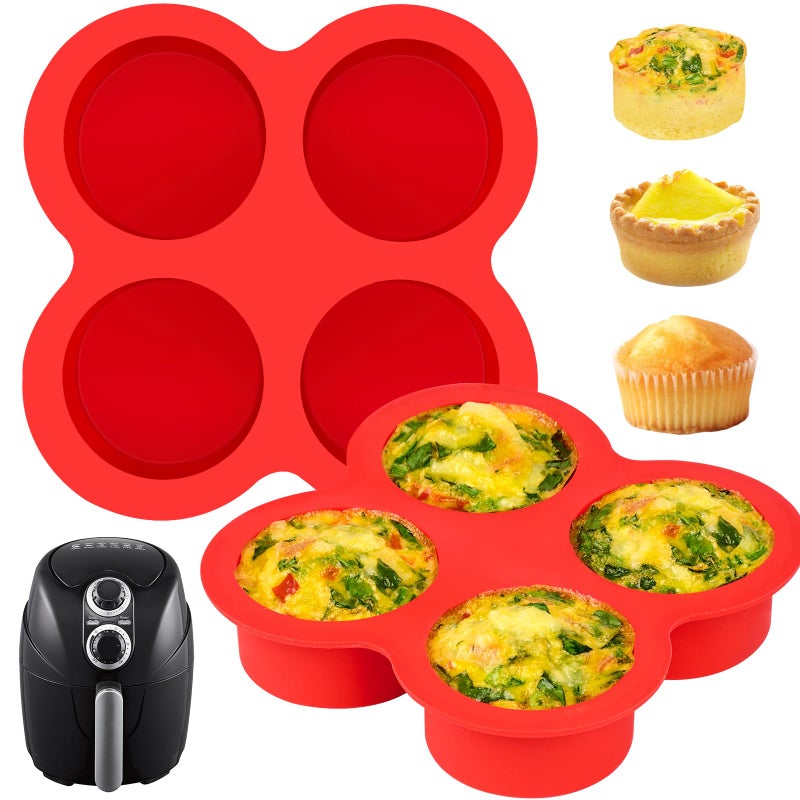 Puyeipt 2 Pack Air Fryer Egg Bite Molds, 4-Cup Mini Round Muffin Pans Silicone Baking Molds for for Oven, Air Fryer and Pot - Image 1