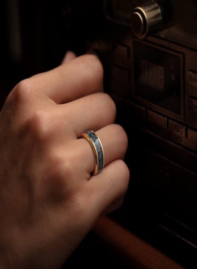 King Will Titanium Wedding Band for Men Women-7mm Width Gold Wedding Ring with Black & Blue Carbon Fiber Inlay, Durable Promise Ring Comfort Fit Size 7 - Image 4