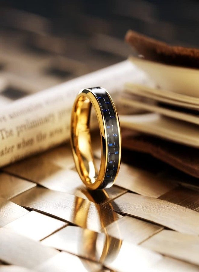 King Will Titanium Wedding Band for Men Women-7mm Width Gold Wedding Ring with Black & Blue Carbon Fiber Inlay, Durable Promise Ring Comfort Fit Size 7 - Image 2