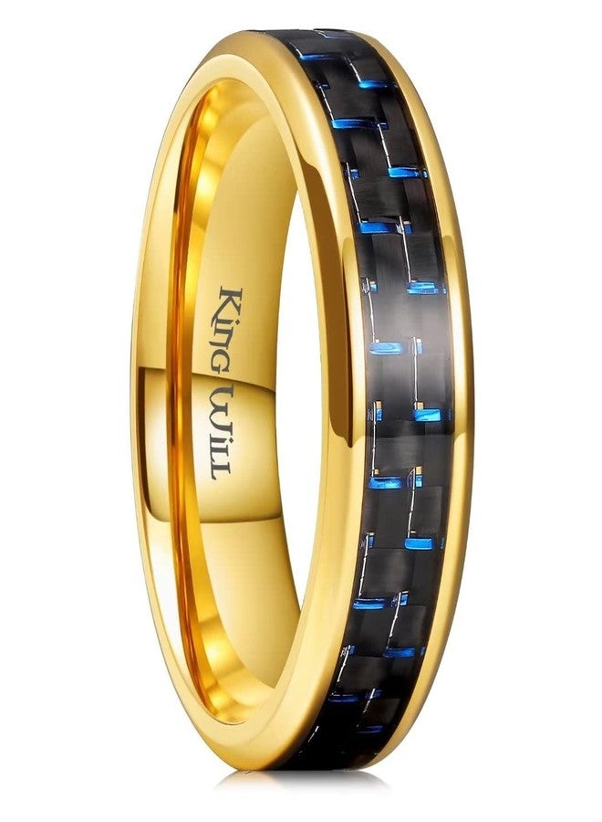 King Will Titanium Wedding Band for Men Women-7mm Width Gold Wedding Ring with Black & Blue Carbon Fiber Inlay, Durable Promise Ring Comfort Fit Size 7 - Image 1