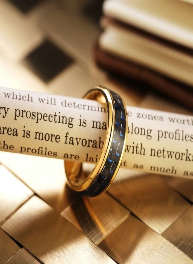 King Will Titanium Wedding Band for Men Women-7mm Width Gold Wedding Ring with Black & Blue Carbon Fiber Inlay, Durable Promise Ring Comfort Fit Size 7 - Image 3