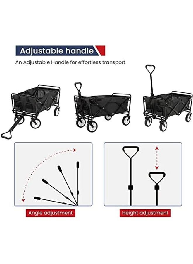 SKY-TOUCH Garden Cart Folding Trolley Cart Outdoor Wagon Collapsible With Removable Fabric Festival Garden Camping Picnic Cart Supports Max 100Kg Portable Transport Trailer Black Black - Image 2