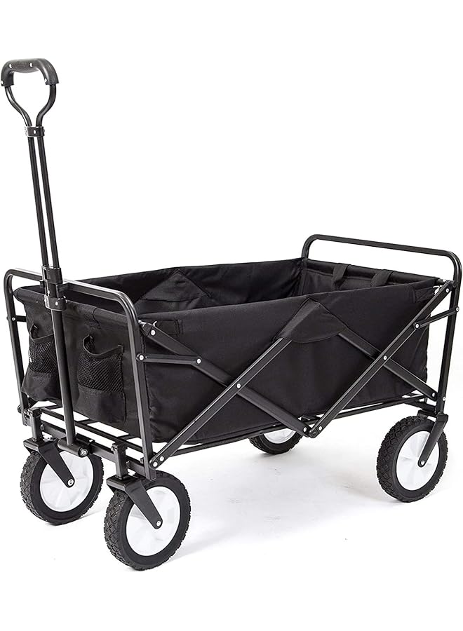SKY-TOUCH Garden Cart Folding Trolley Cart Outdoor Wagon Collapsible With Removable Fabric Festival Garden Camping Picnic Cart Supports Max 100Kg Portable Transport Trailer Black Black - Image 1