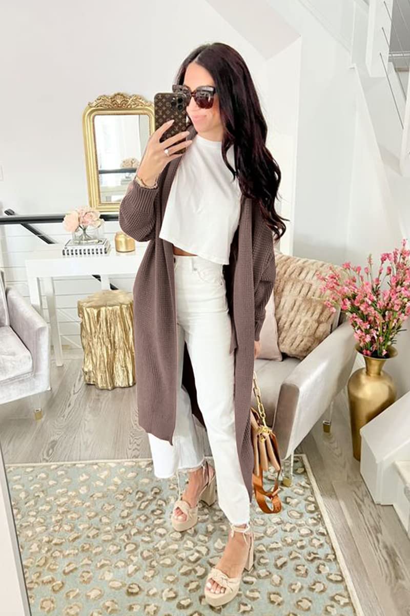 LILLUSORY Long Cardigan Sweaters for Women Fall Trendy Oversized Open Front Winter Coat Blazer 2025 Cozy Chunky Knit Sweater Jacket Outwear Coats Khaki S - Image 2