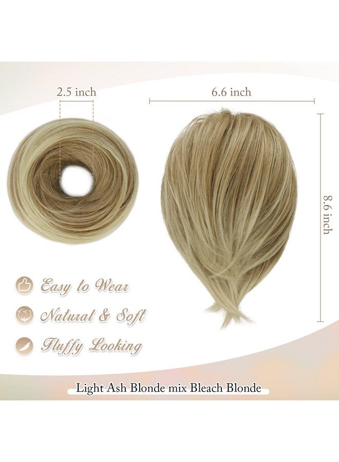 BARSDAR Hair Bun Ponytail Extension Straight Synthetic Hairpiece Fully Short Ponytail Bun Extensions Hair Accessories Elastic Easy Scrunchie For Women (Light Ash Blonde Mix Bleach Blonde) - Image 3