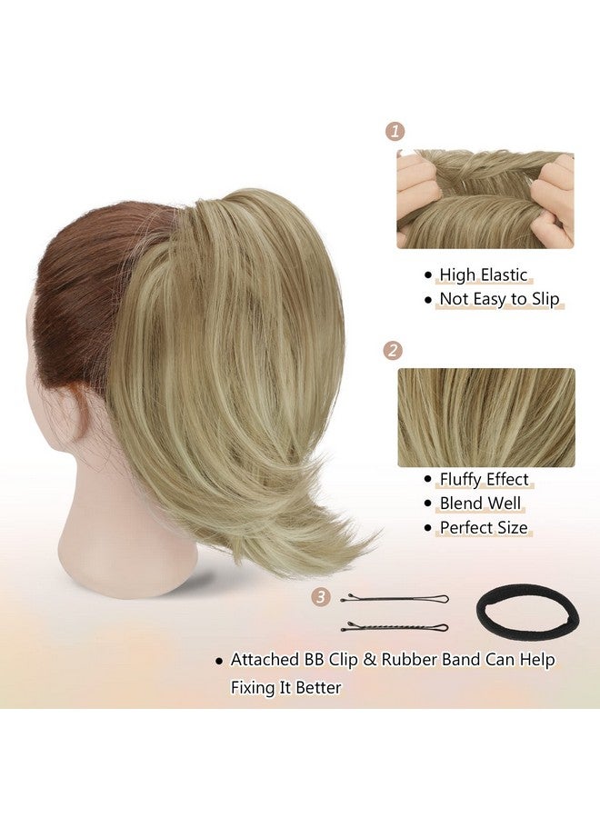 BARSDAR Hair Bun Ponytail Extension Straight Synthetic Hairpiece Fully Short Ponytail Bun Extensions Hair Accessories Elastic Easy Scrunchie For Women (Light Ash Blonde Mix Bleach Blonde) - Image 4