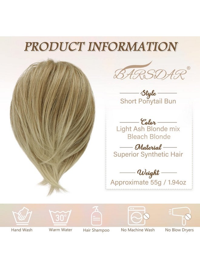 BARSDAR Hair Bun Ponytail Extension Straight Synthetic Hairpiece Fully Short Ponytail Bun Extensions Hair Accessories Elastic Easy Scrunchie For Women (Light Ash Blonde Mix Bleach Blonde) - Image 5
