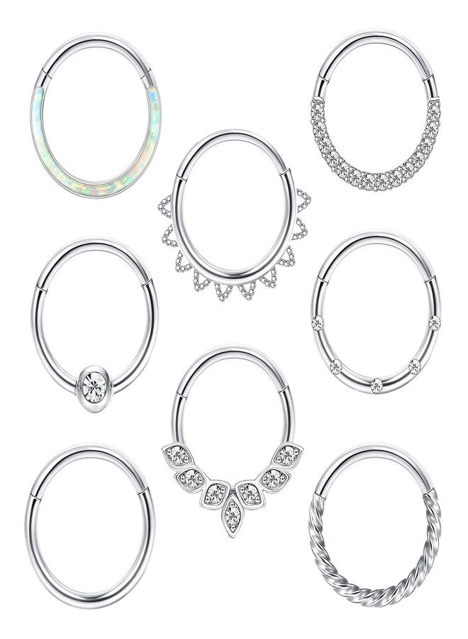 THUNARAZ 18G 16G Nose Rings Hoop Surgical Steel Septum Rings for Women Men Clicker Hinged Septum Cartilage Helix Conch Hoop Daith Piercing Jewelry 8mm 10mm, Metal, cubic-zirconia - Image 1