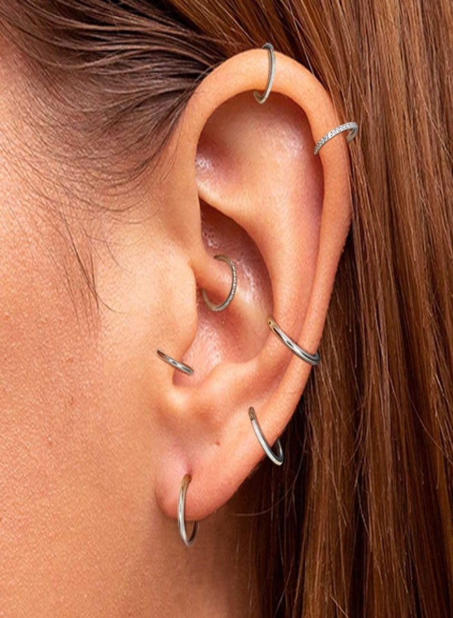 THUNARAZ 18G 16G Nose Rings Hoop Surgical Steel Septum Rings for Women Men Clicker Hinged Septum Cartilage Helix Conch Hoop Daith Piercing Jewelry 8mm 10mm, Metal, cubic-zirconia - Image 5
