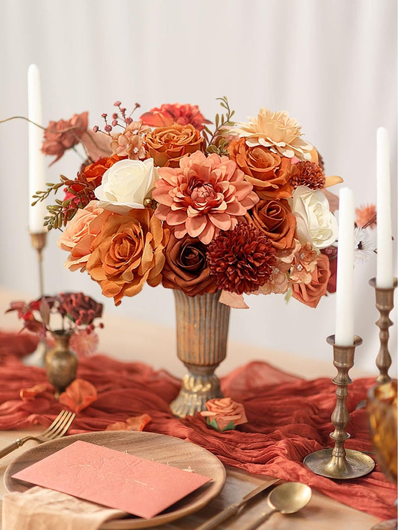 FACINOC زهور برتقالية صناعية من فاسينو لزينة حفلات الزفاف وديكورات المنزل - Image 3