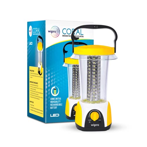 Wipro Coral Multi-Functional Rechargeable LED Emergency Lights, with 84 Individual LED Lights|360 Degree Lighting and 3000mAH Lithium Battery,Yellow , Pack of 1 - Image 1
