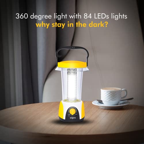 Wipro Coral Multi-Functional Rechargeable LED Emergency Lights, with 84 Individual LED Lights|360 Degree Lighting and 3000mAH Lithium Battery,Yellow , Pack of 1 - Image 2