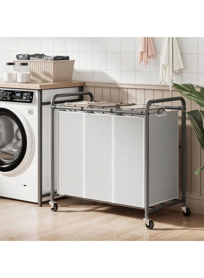 ROMOON Laundry Sorter, 3 Bag Laundry Hamper Sorter with Rolling Heavy Duty Casters, Laundry Organizer Cart for Clothes Storage, Gray - Image 1
