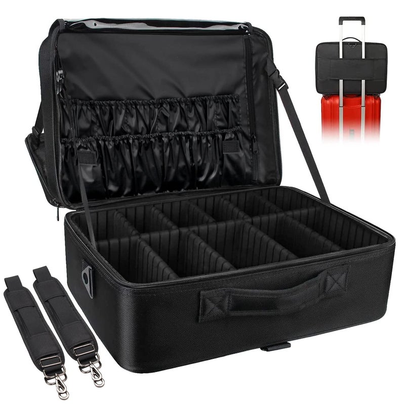 Relavel Large Makeup Organizer Profession Makeup Bag Extra Large Makeup Case with Adjustable Dividers, Adjustable Angle Fixed Belt and Shoulder Strap - Image 1
