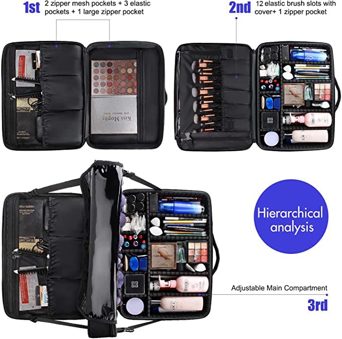 Relavel Large Makeup Organizer Profession Makeup Bag Extra Large Makeup Case with Adjustable Dividers, Adjustable Angle Fixed Belt and Shoulder Strap - Image 2