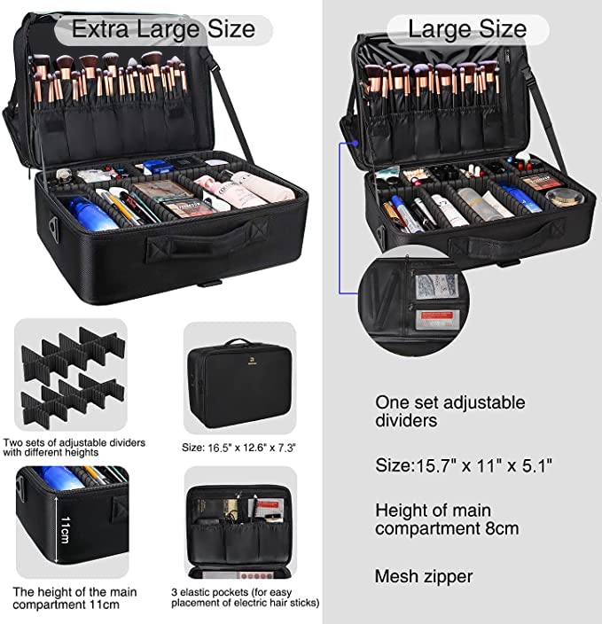 Relavel Large Makeup Organizer Profession Makeup Bag Extra Large Makeup Case with Adjustable Dividers, Adjustable Angle Fixed Belt and Shoulder Strap - Image 3