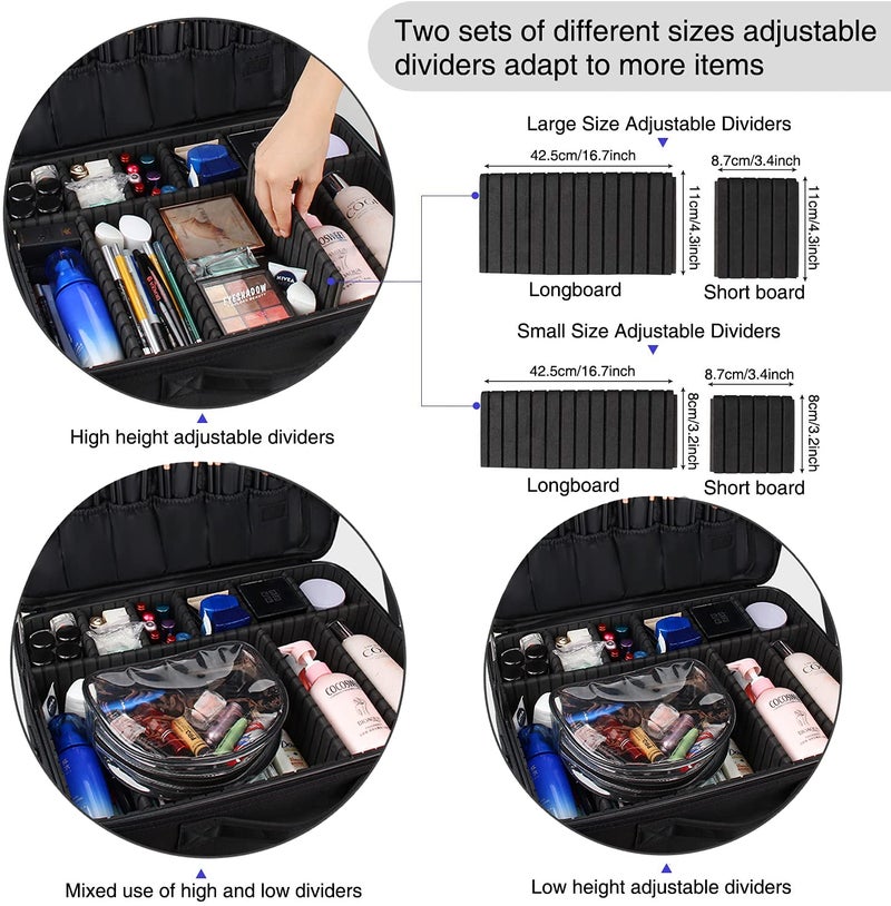 Relavel Large Makeup Organizer Profession Makeup Bag Extra Large Makeup Case with Adjustable Dividers, Adjustable Angle Fixed Belt and Shoulder Strap - Image 5